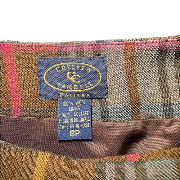 Chelsea Campbell 100% Wool Plaid Wrap Skirt Fringe Detail Brown Tartan Size 8P - Picture 3 of 5